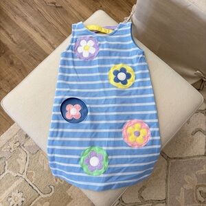 Florence Eiseman Striped Floral Blue Toddler Dress Sz 4T